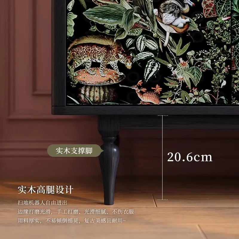 Painted dining side cabinet, French retro bedroom Internet celebrity kitchen storage locker, ash wood solid wood tea cabinet