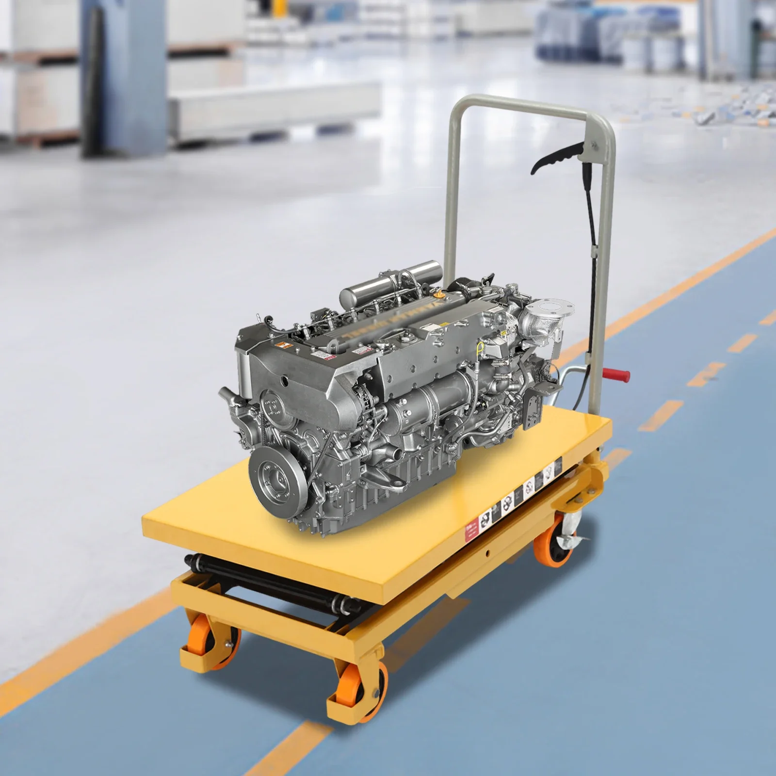 

770lbs Lifting Height Hydraulic Table Double Scissor Pallet Truck with 4 Locking Wheels for Material Handling and Transportation