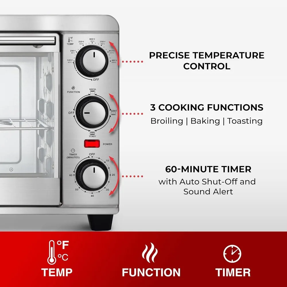 AeroHeat Convection Toaster Oven, 8 Slice, Broil, Toast, Bake, Stainless Steel Finish, Timer, Auto-Off - Sound Alert