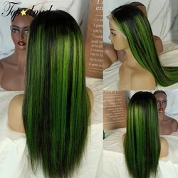 Topodmido Highlight Green Color 13x4 Lace Front Wigs with Baby Hair Peruvian Human Hair Wig Remy Hair 4x4 Closure Wig for Women