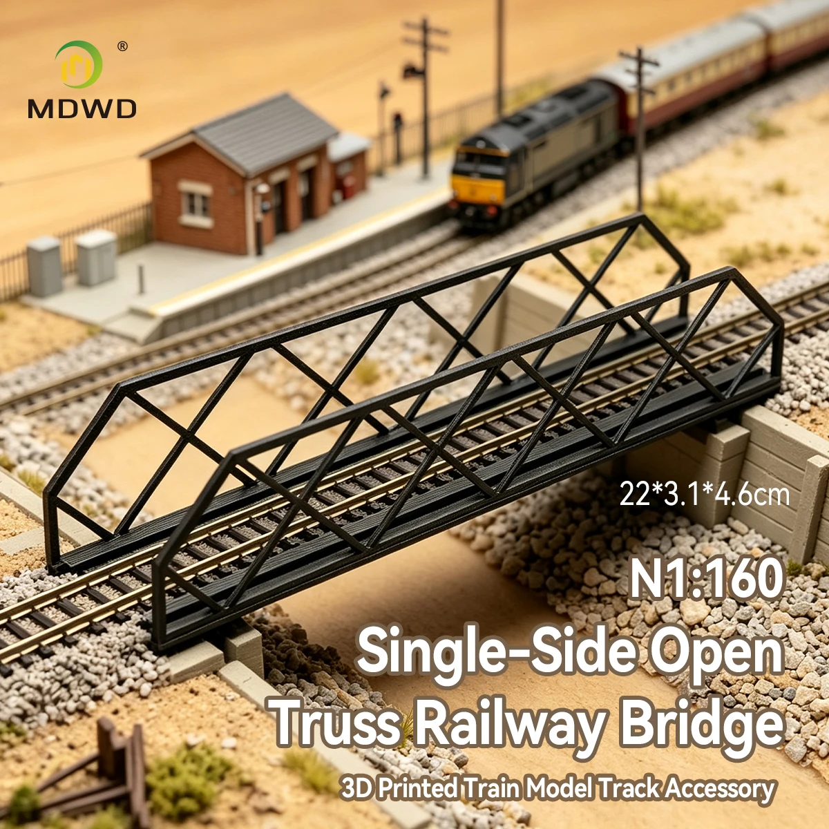 MDWD 1:160 Truss Railway Bridge Model - 3D Printed Black Plastic Train Layout Scene DIY Hobby Model Building Kit