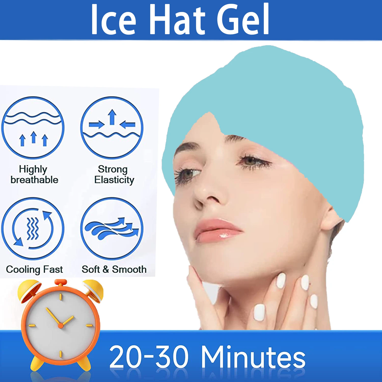 Gel de ajuste de forma, gorro para alivio de dolor de cabeza, migraña, terapia de compresa fría, gorra de hielo, envoltura para la cabeza, máscara facial, masaje para la cabeza