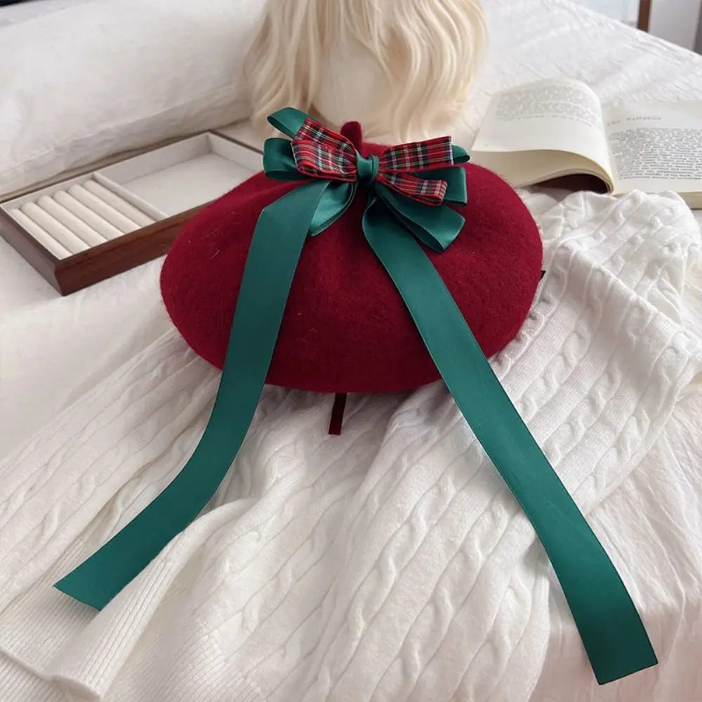 Y2K الشريط Bowknot النمط الياباني قبعة موضة عيد الميلاد أغطية الرأس لوليتا قبعة لطيف قبعة شتوية دافئة قبعة للنساء #2