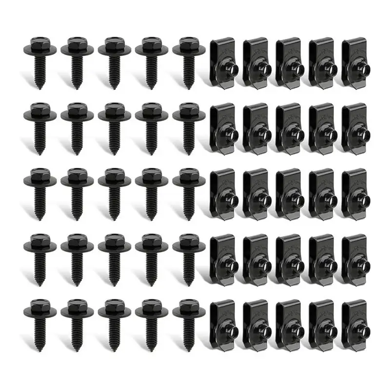 

~Latest Model 50 Pcs Body Fasteners - 25 Bolts & 25 U-Nut Clips For Fender, Engine Cover & Splash Shield