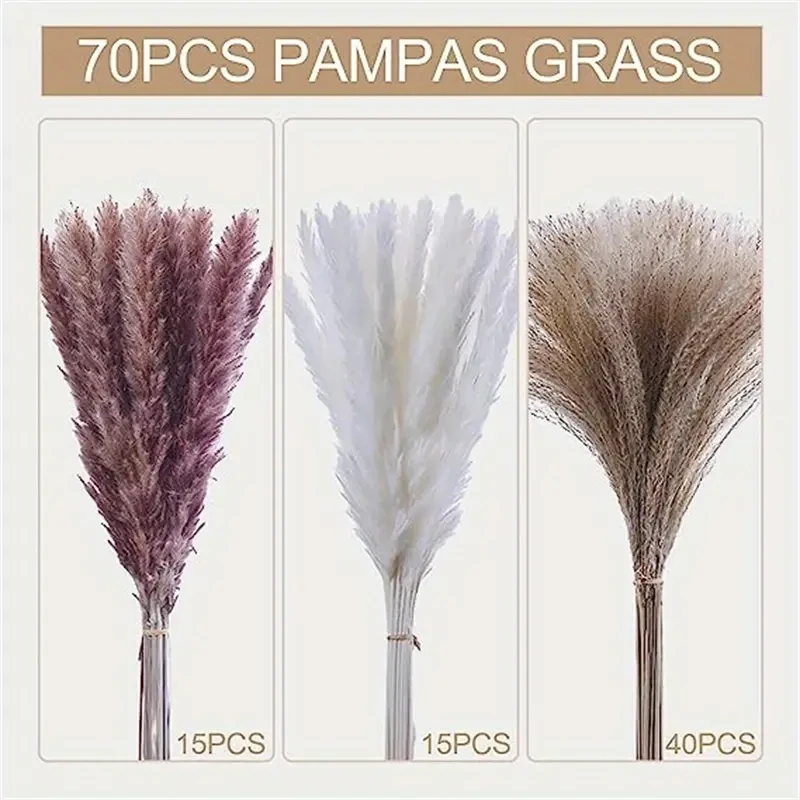 120pcs Dried Pampas Grass 17.3 Inches White Reed Bouquet Fluffy Dried Rabbittail Flowers Small Reeds Bohemian Room Home Farmhous