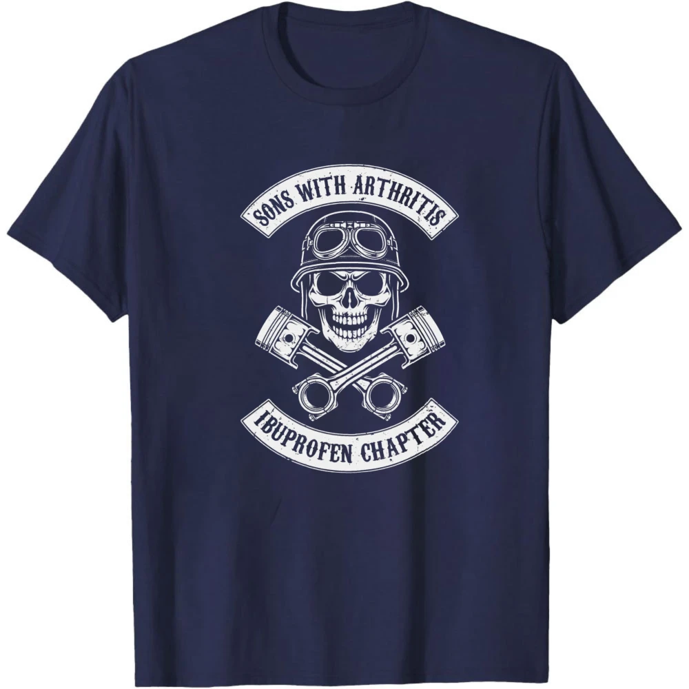 Sons With Arthritis Ibuprofen Chapter Skull Biker Piston Graphic T Shirt Men Vintage Motorcycle Cotton Funny Biker Tee Tops
