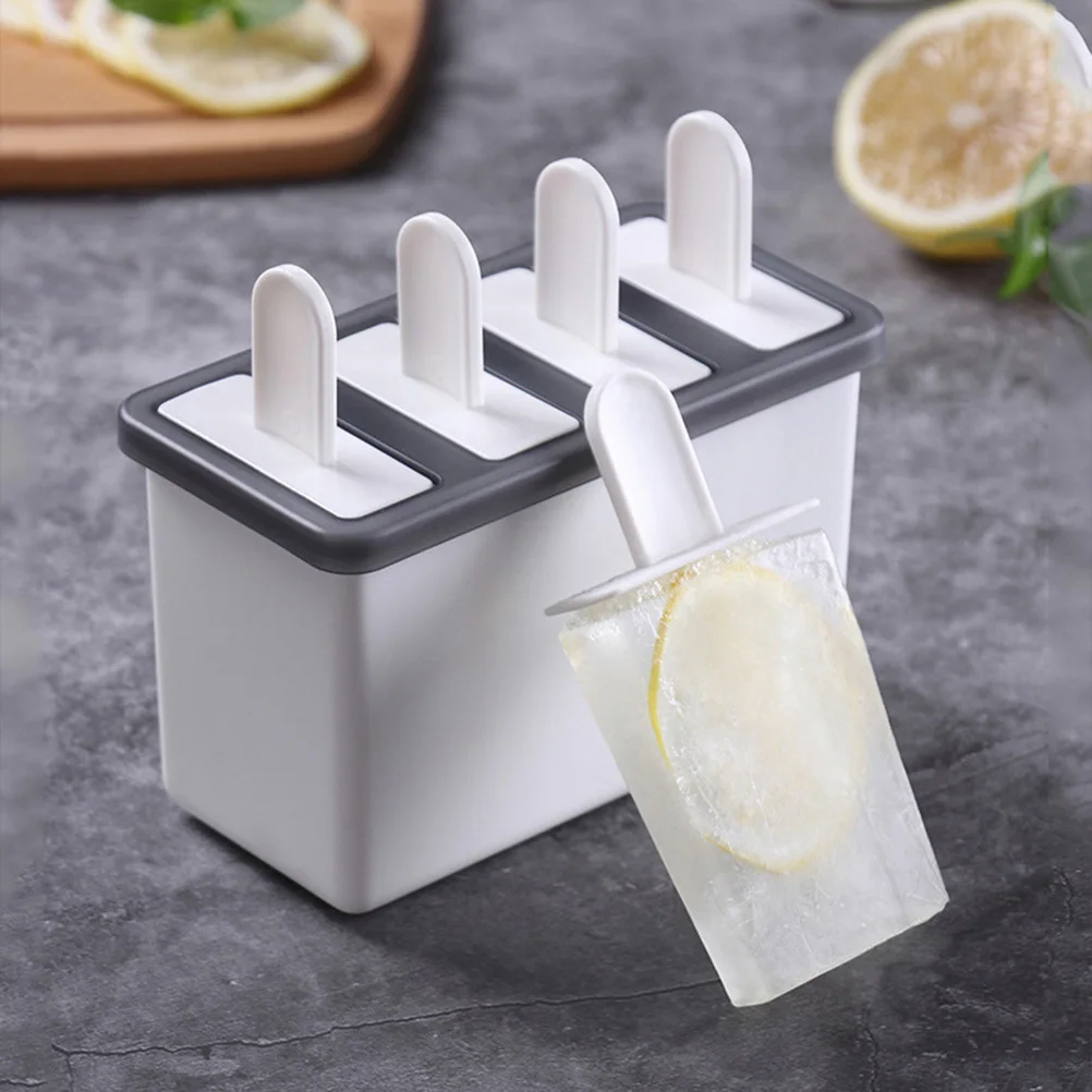

4 Cavities Popsicle Mold Reusable Plastic Ice Mold Easy Release for Homemade Ice Cream Fruit Milk Water Popsicle Maker
