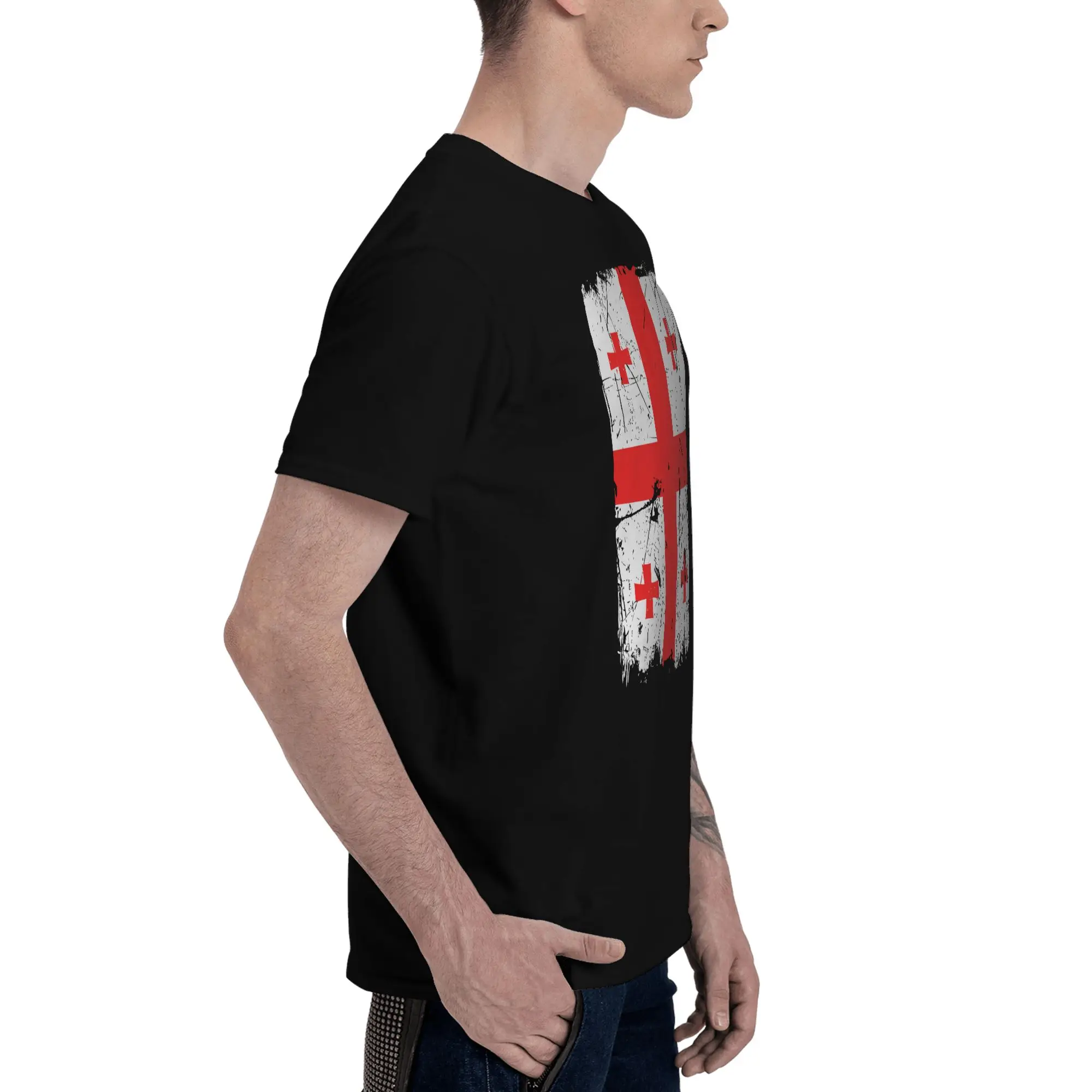 Retro Georgia Flag Lazy Style Reversible T-shirt Simple Casual Cotton Tee