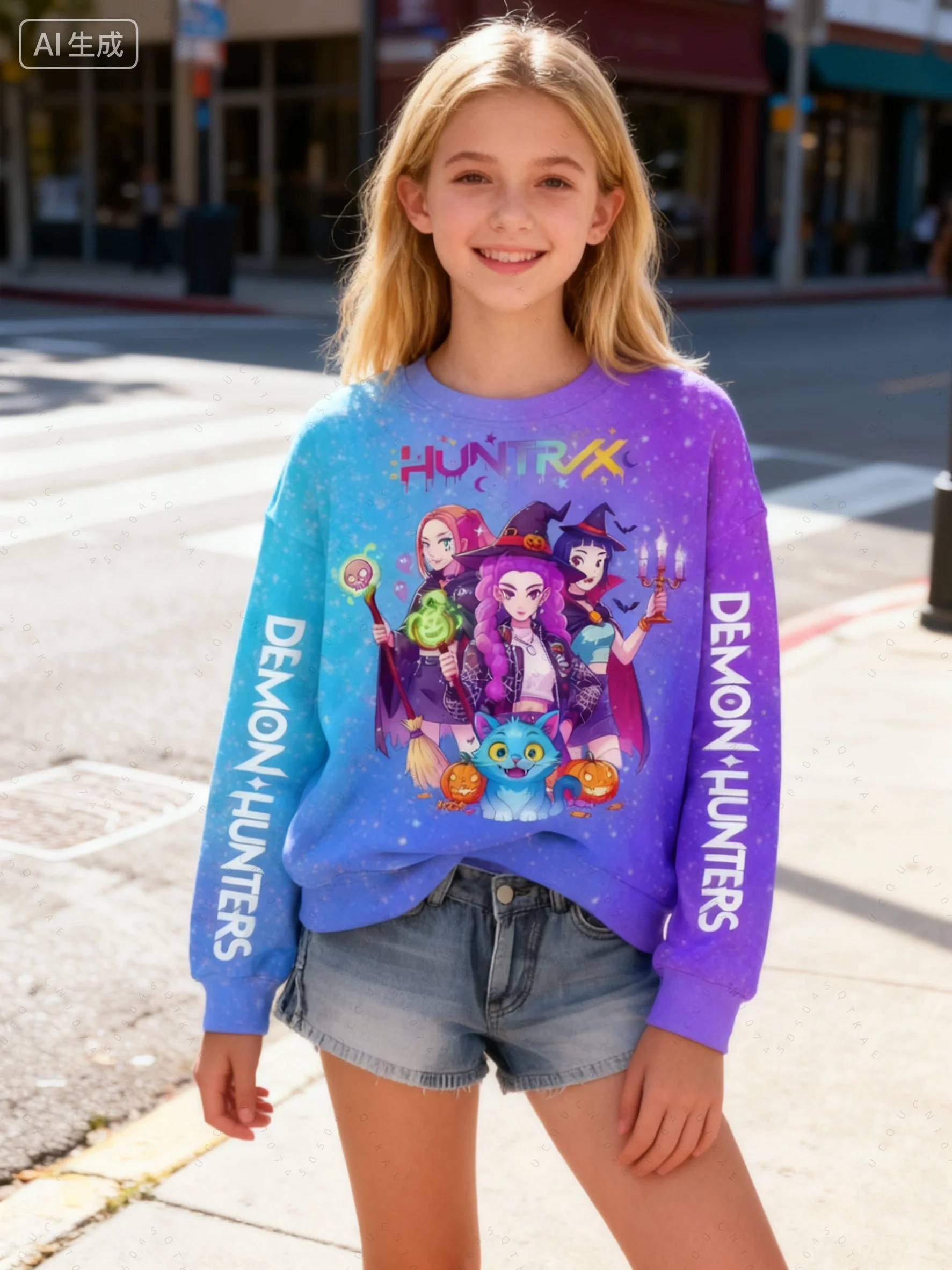 

KPop Demon Hunters Sweatshirt Autumn Winter Sport Hooded Girl Hunters Fashion Casual Round Collar Mother Kid Y2k Cosplay Tops