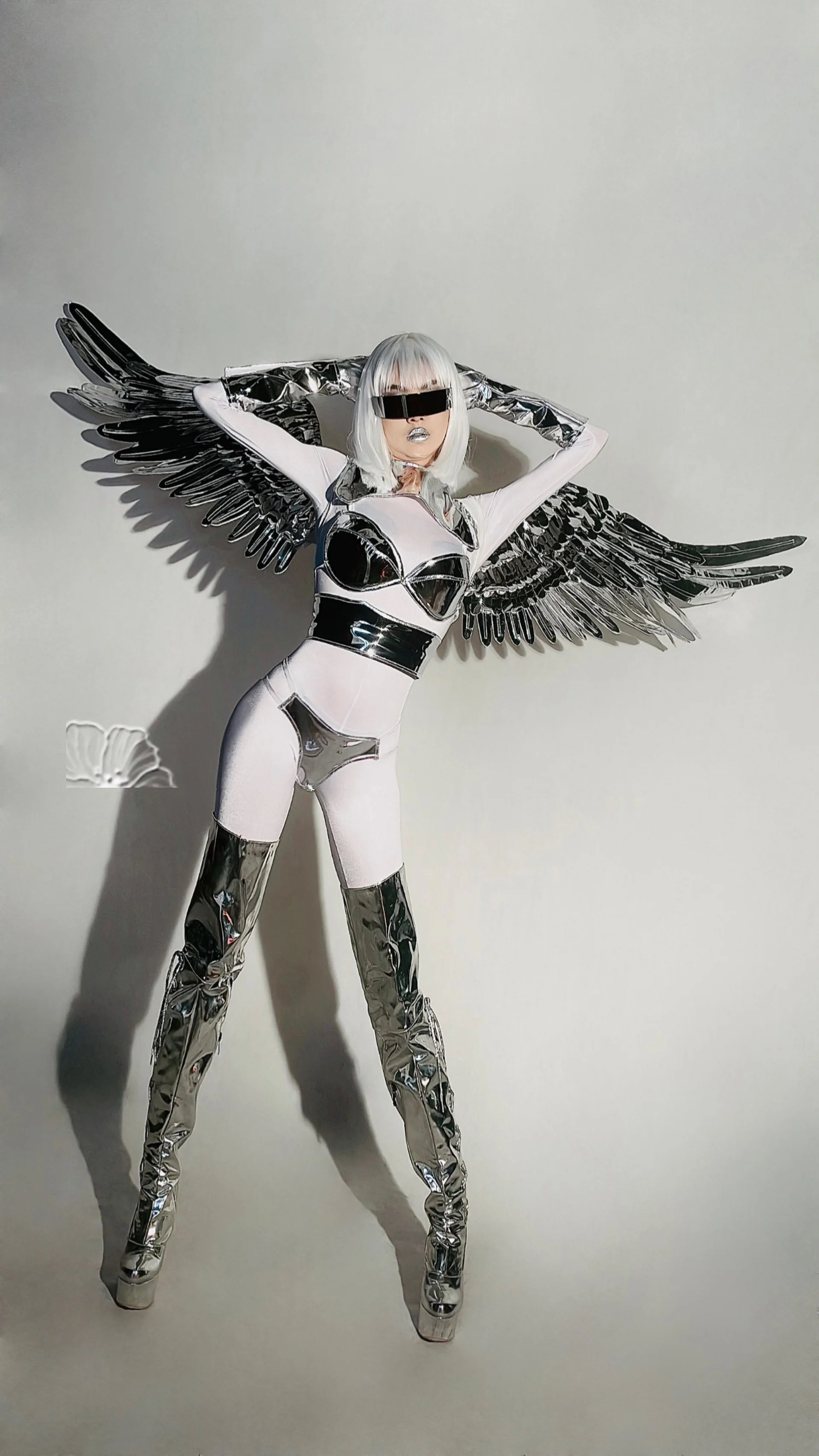 Future Sense Angle Outfit Singer Performance Costume Bodysuit Sliver Bikini Drag Queen Clothes Club Pole Dance Clothes