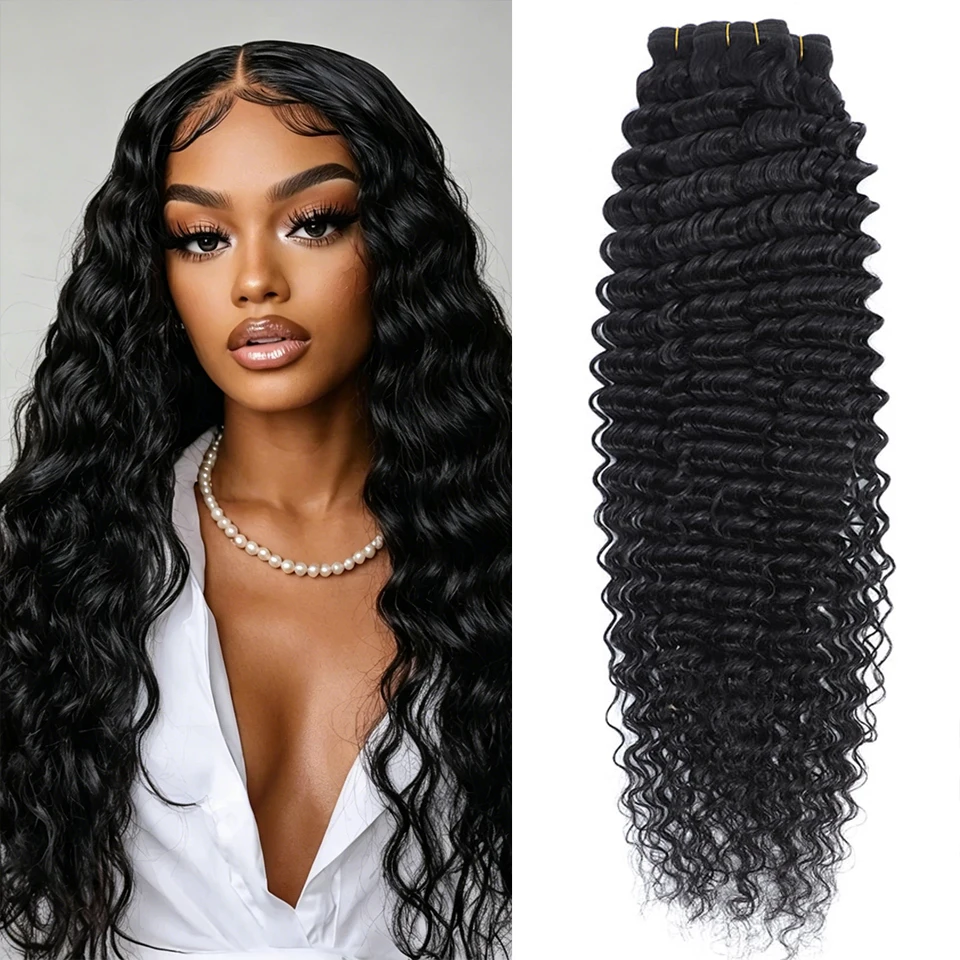 16A Deep Wave Human Hair Bundles Natural Human Hair Raw Remy Loose Deep Water Wave Hair Wet and Wavy Curly Loose Wave Human Hair