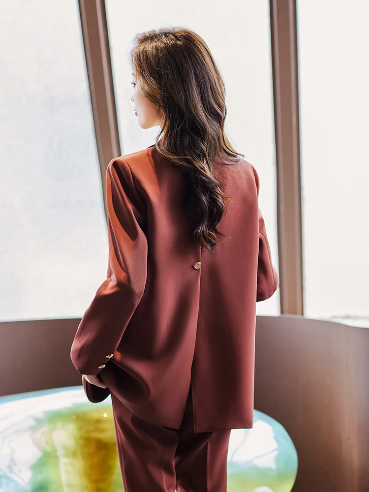 Caramel Color Women's Suit Jacket 2026 New Korean Version High-End Design Back Split Button Loose Style Suit Set