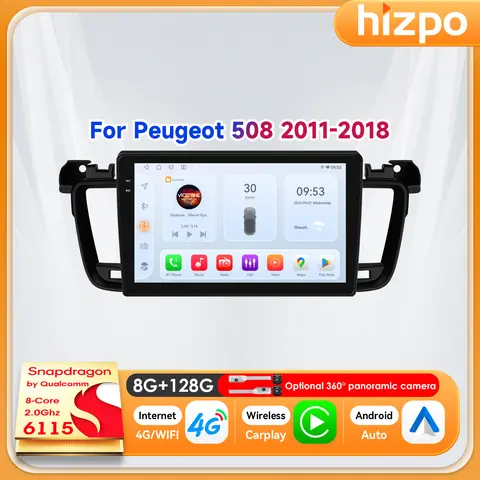 Hizpo 9" Wireless Bluetooth CarPlay Android Auto For Peugeot 508 508SW 2011 - 2018 GPS Multimedia Smart Car Radio 8-Core WIFI