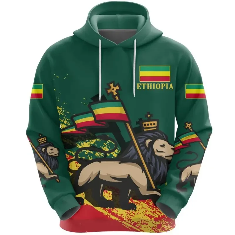 3D Ethiopia Flag Lion Emblem Totem Printed Hoodies For Men Kid Fashion Streetwear Hooded Hoody Unisex Cool Harajuku Y2k Clothing