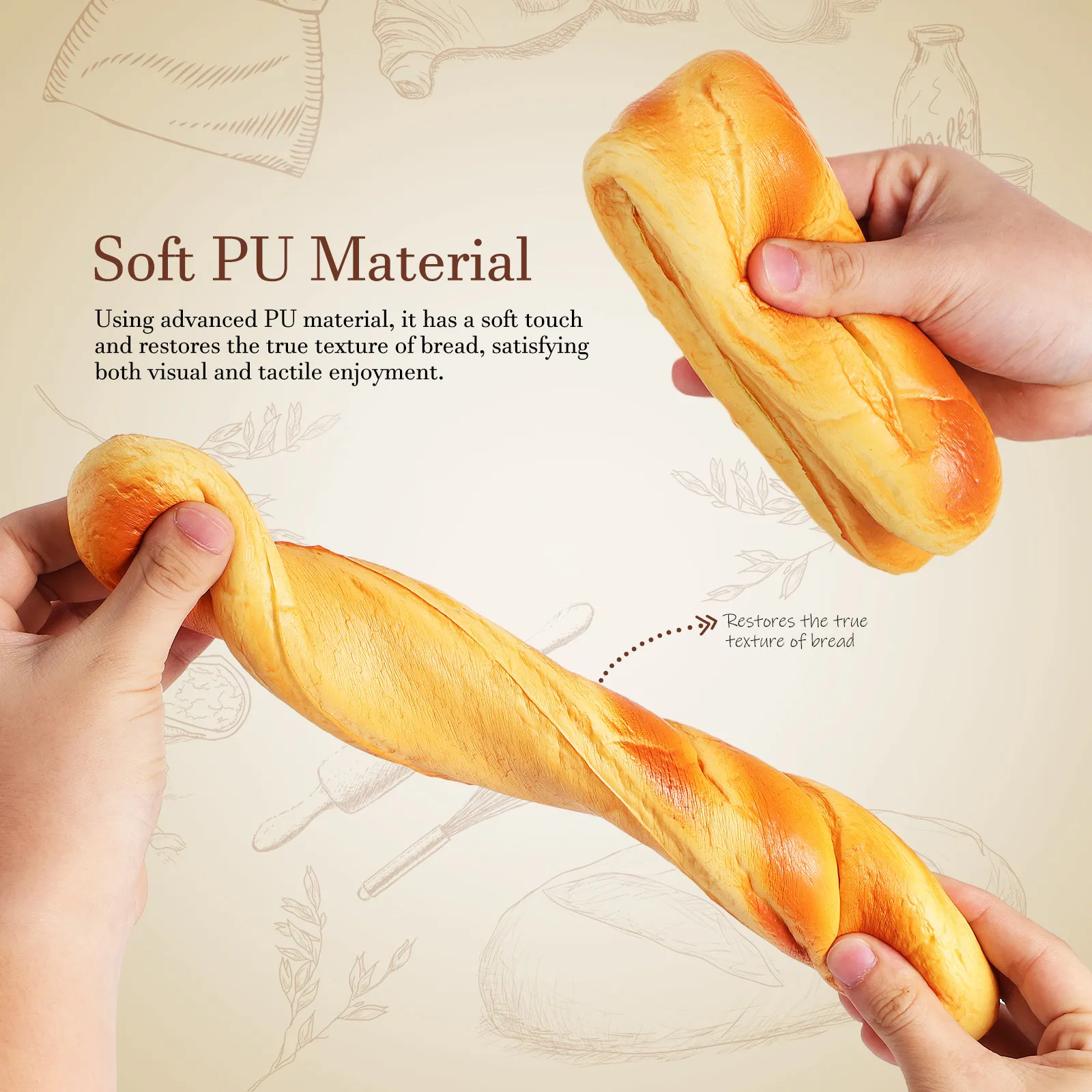 3個セットのリアルなフェイクフランスパンセット、自然な色合い - Kitchen Set Bakery のレビューと価格