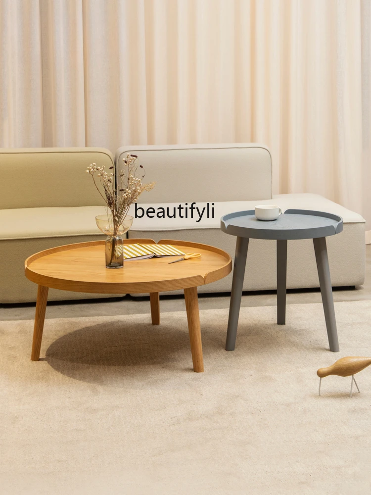 Surrounding Border Coffee Table Nordic Simple Log Style Living Room Home Small Apartment Light Luxury round Small Table