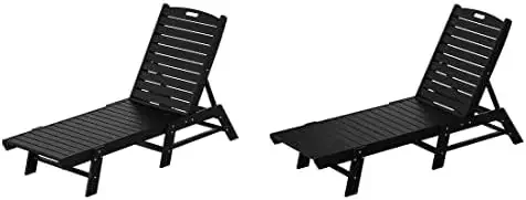 WO Outdoor Lounge Slatted Patio with Lounger Reclining Chaise Lounge with Poly Material 2 PCS Set Chaise HDPE Home