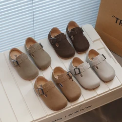 Kids Casual Shoes Brown Gray Buckle Soft Children Flat Shoes Unisex 21-30 Spring Leisure Flexiable Little Shoe