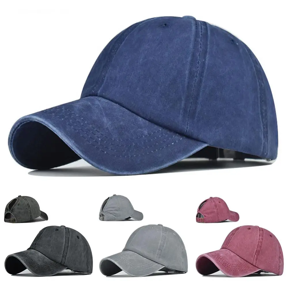 Adjustable Ponytail Hat Cotton Vintage Solid Color Cap 2020 High Quality Men Washed Baseball Anti UV Outdoor Sports Baseball Cap