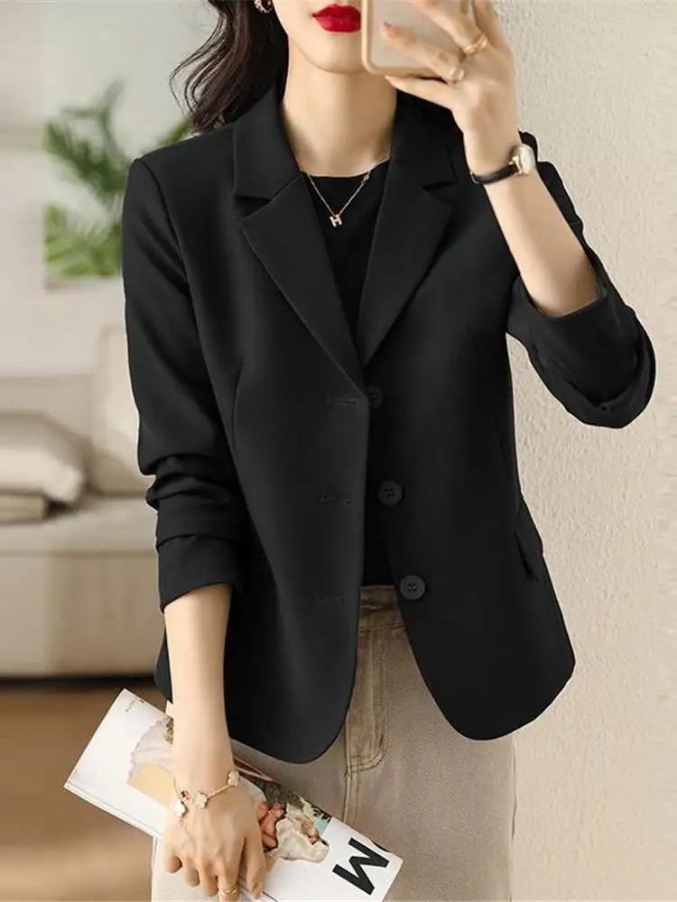 

Bla ort Tailored Women's Jaet Spring Autumn Faion Slim Fit Casual Sle Office Wear Long Sve Single Button Coat