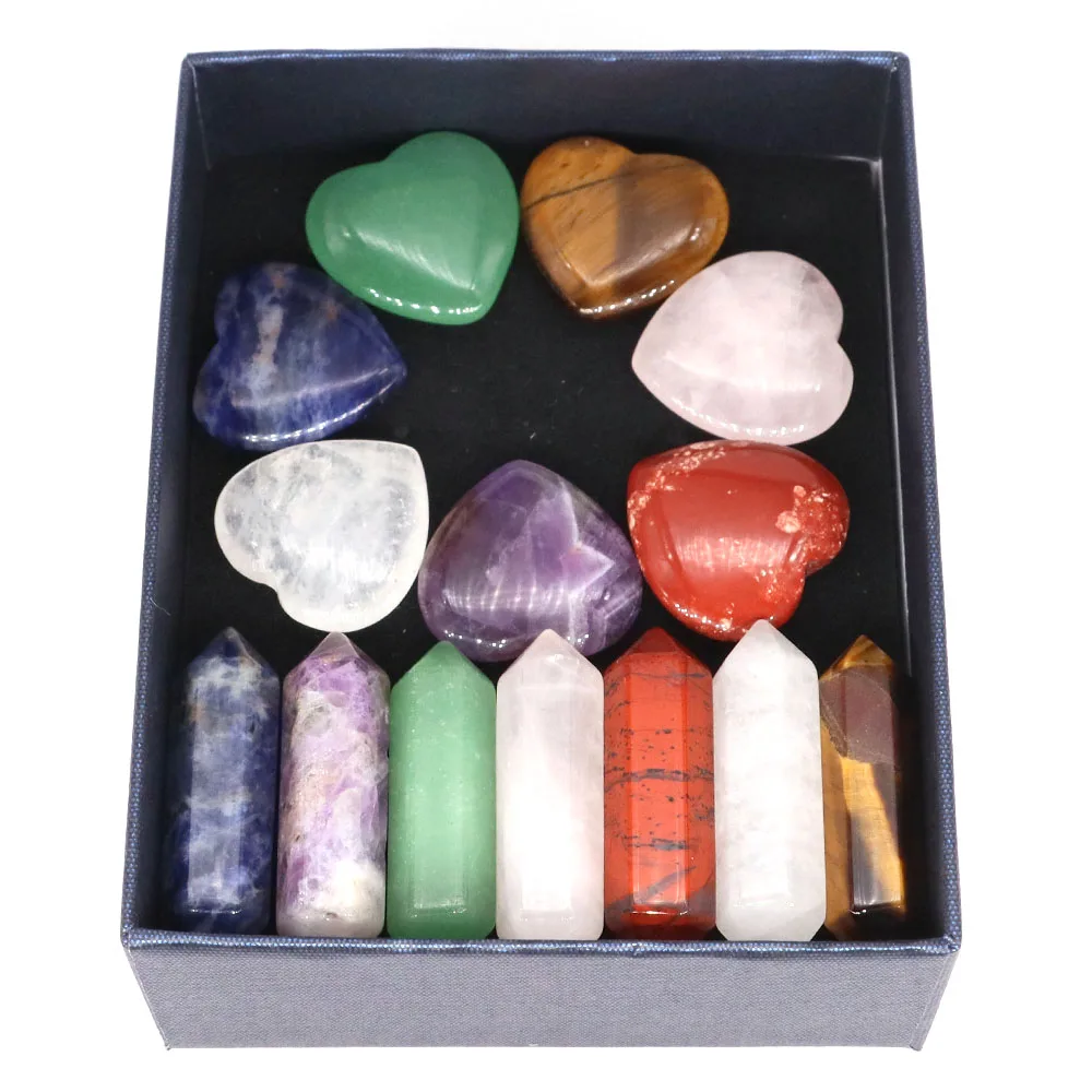 14pcs/set 7 čakra bod přirozený kámen broušené sklo křemen gemstones řemeslo dar skříňka reiki hojení energie minerální domácí dekorace velkoobchod