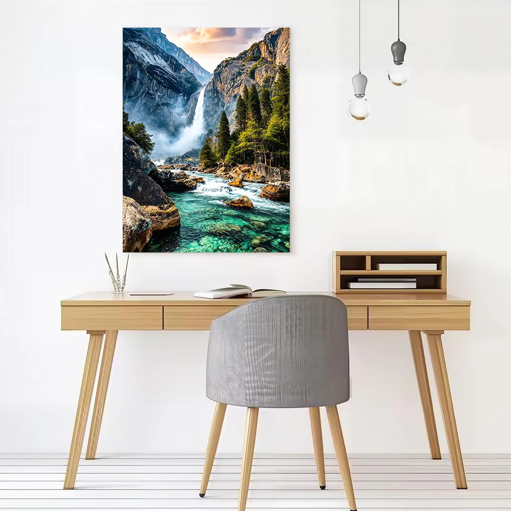 Turquoise Canyon Waterfall Poster Customizable Printed Canvas Painting for Pictures Wall Art Specialty and Themed Home Decor
