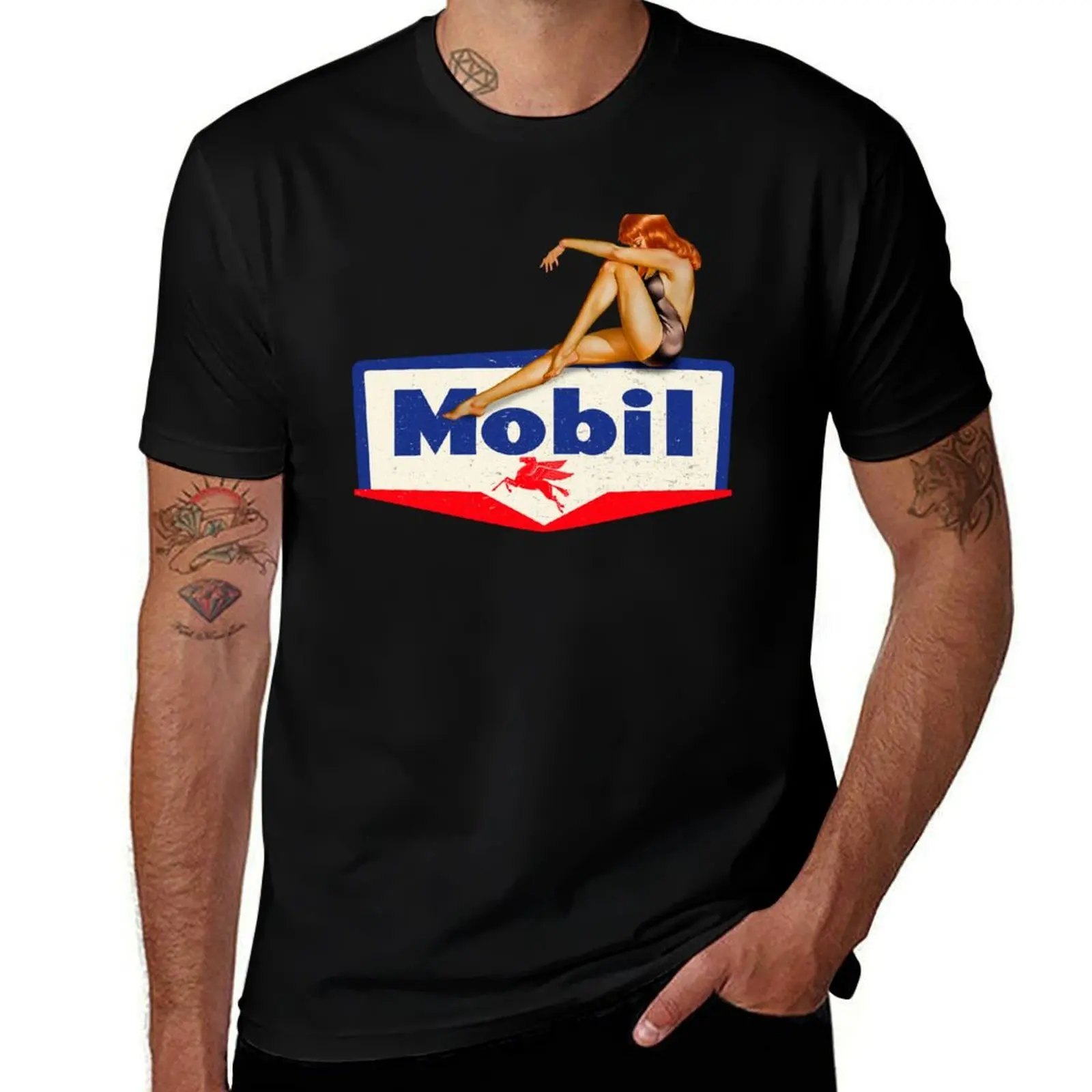 Mobil pin up vintage sign T-Shirt vintage graphic tee summer top for a boy vintage clothes men tshirt