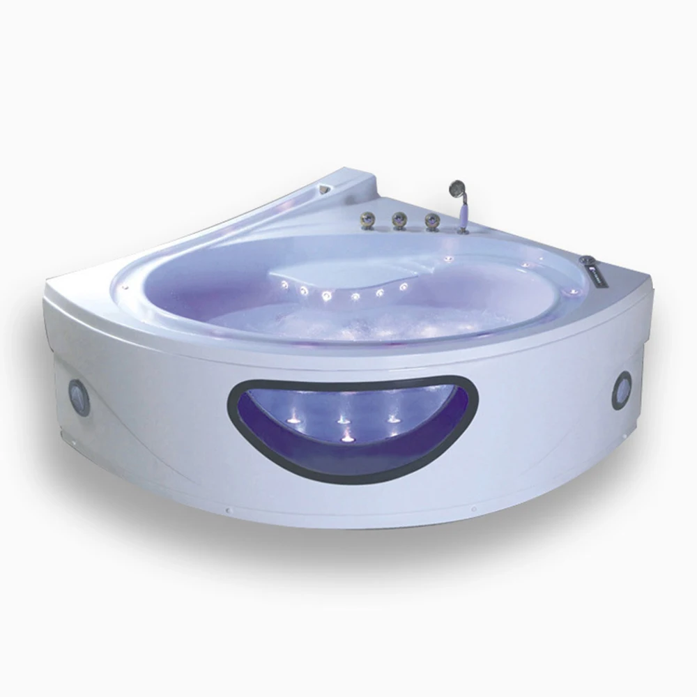 1600mm Bathroom Wall Corner Whirlpool Bathtub LED Colored Lights Indoor Spa Double People Surf Massage Tub 1681