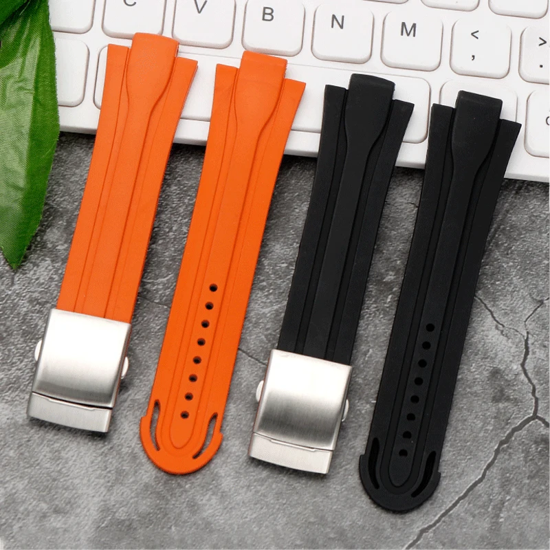 24*11mm Waterproof Watchband Rubber Silicone Strap for Oris Watch Diving Sport Watchstrap Black for AQUIS Bracelet Double Buckle