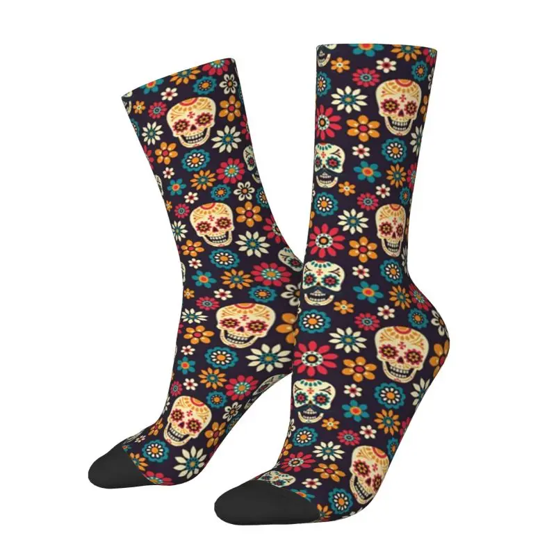 Chaussettes Unisexes Chaudes et Confortables à Motif de Crâne de Sucre pour Homme, Accessoire à Imprimé Floral en 3D, à la Mode, Jour de la Fréquence