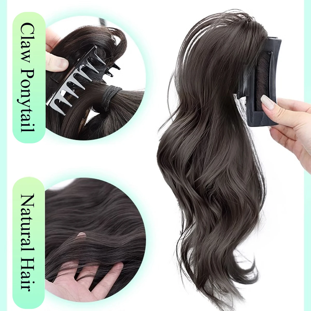 Aosiwig Synthetic Claw Curly Ponytail Wavy Hair Black Brown Ponytail Extension for Women Fake False Hairpiece Heat Resistant