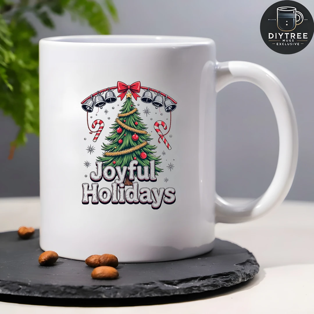 Tazza da 11 once + tema cartone animato albero di Natale + tazza per atmosfera festosa, regalo di Natale, tazza d'acqua per bambini, tazza da caffè per ufficio familiare