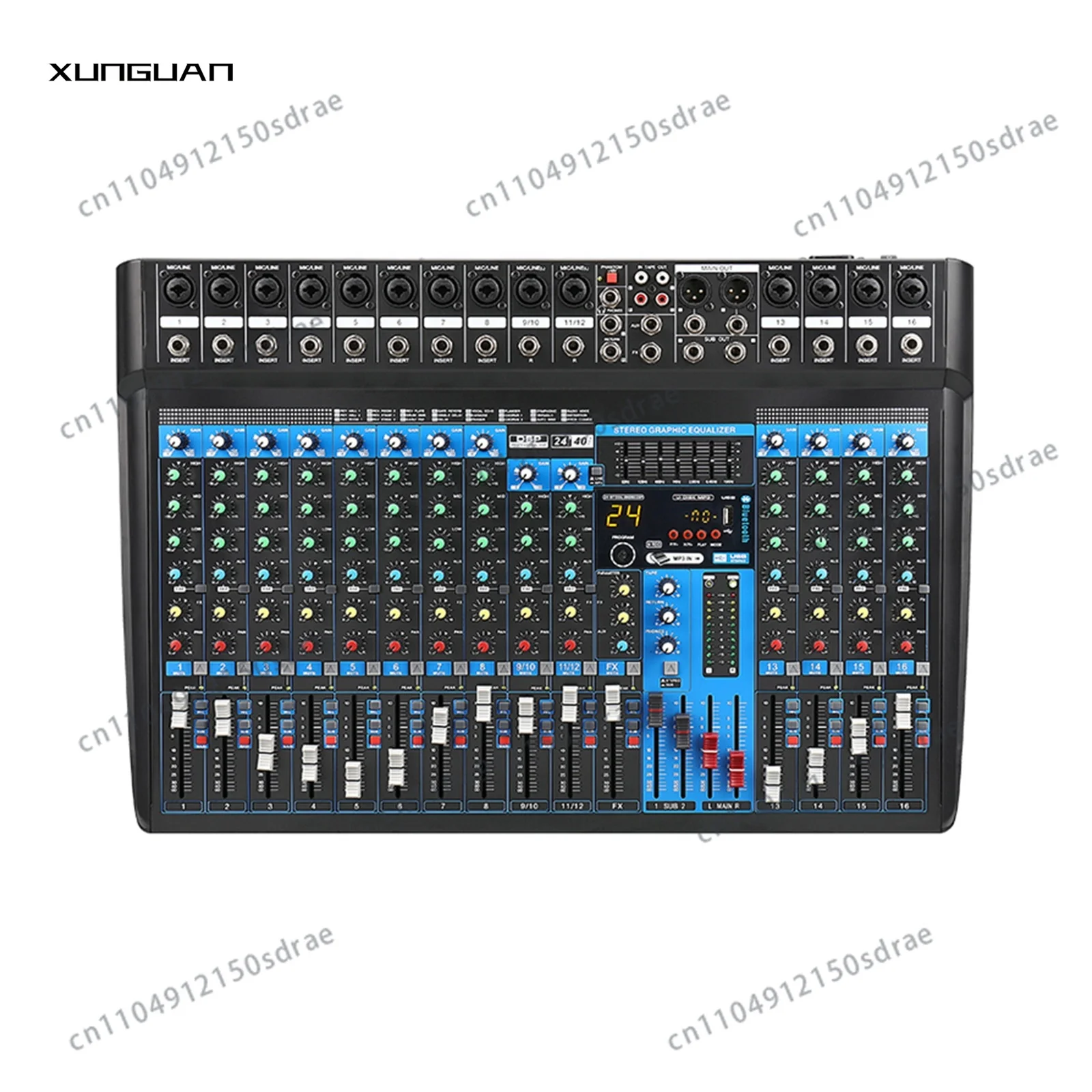 GM-X Sound Mixer Console  8/12/16 Channel Blue-tooth/MP3 Built-in 24-bit DSP/7-band EQ/2 AUX/2 Groups