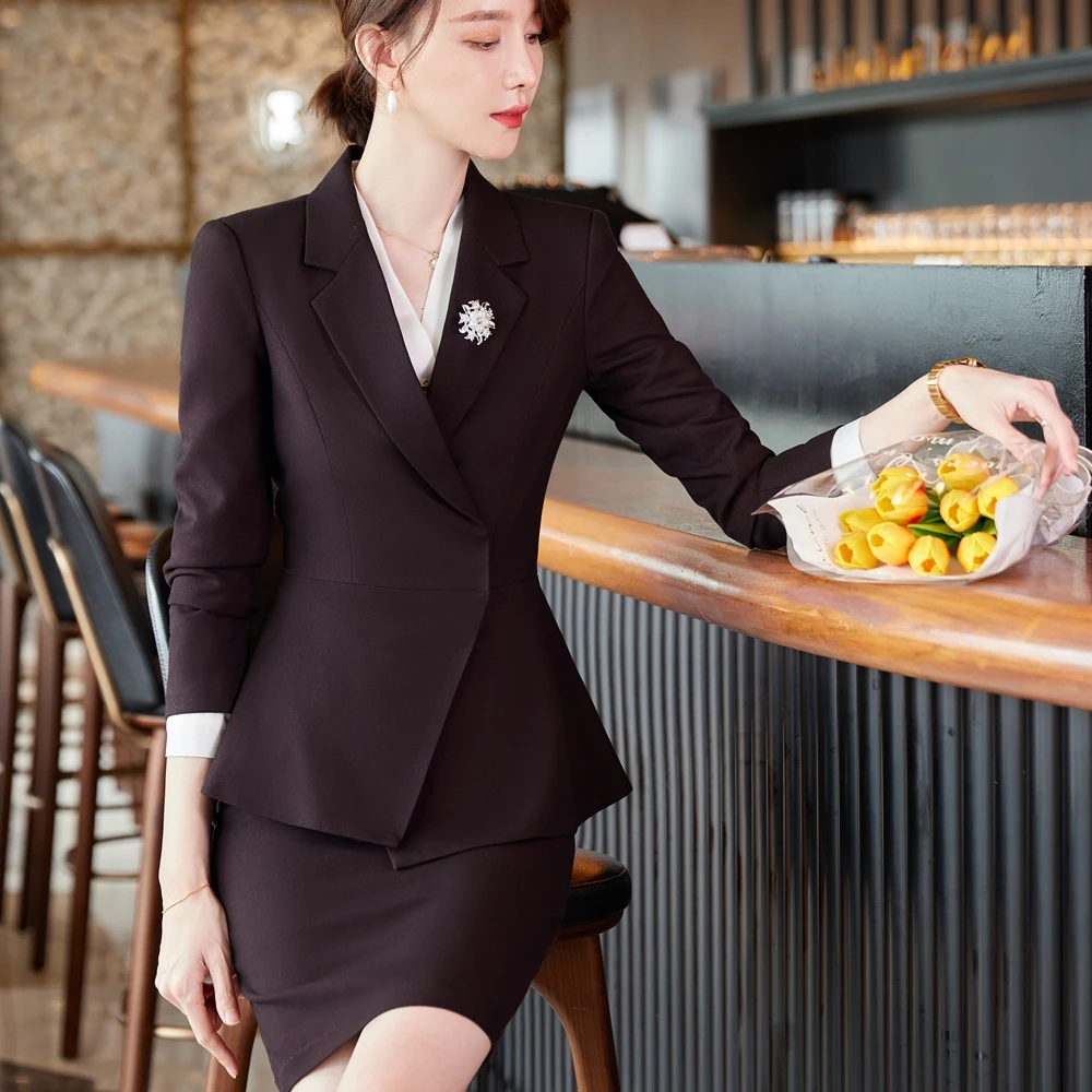 Autumn Formal Ladies Claret Strip Blazer Women Business Suits with Sets Work Wear Office Uniform  Large Size Skirt Jacket Spring