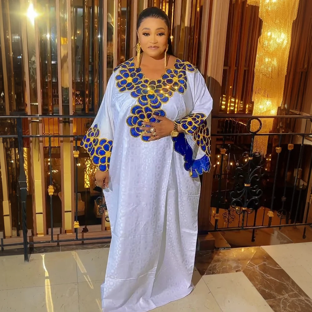 

African Dresses for Women Dashiki Traditional Embroidery Gown Ankara White Robes Nigeria Wedding Evening Party Dresses 2025