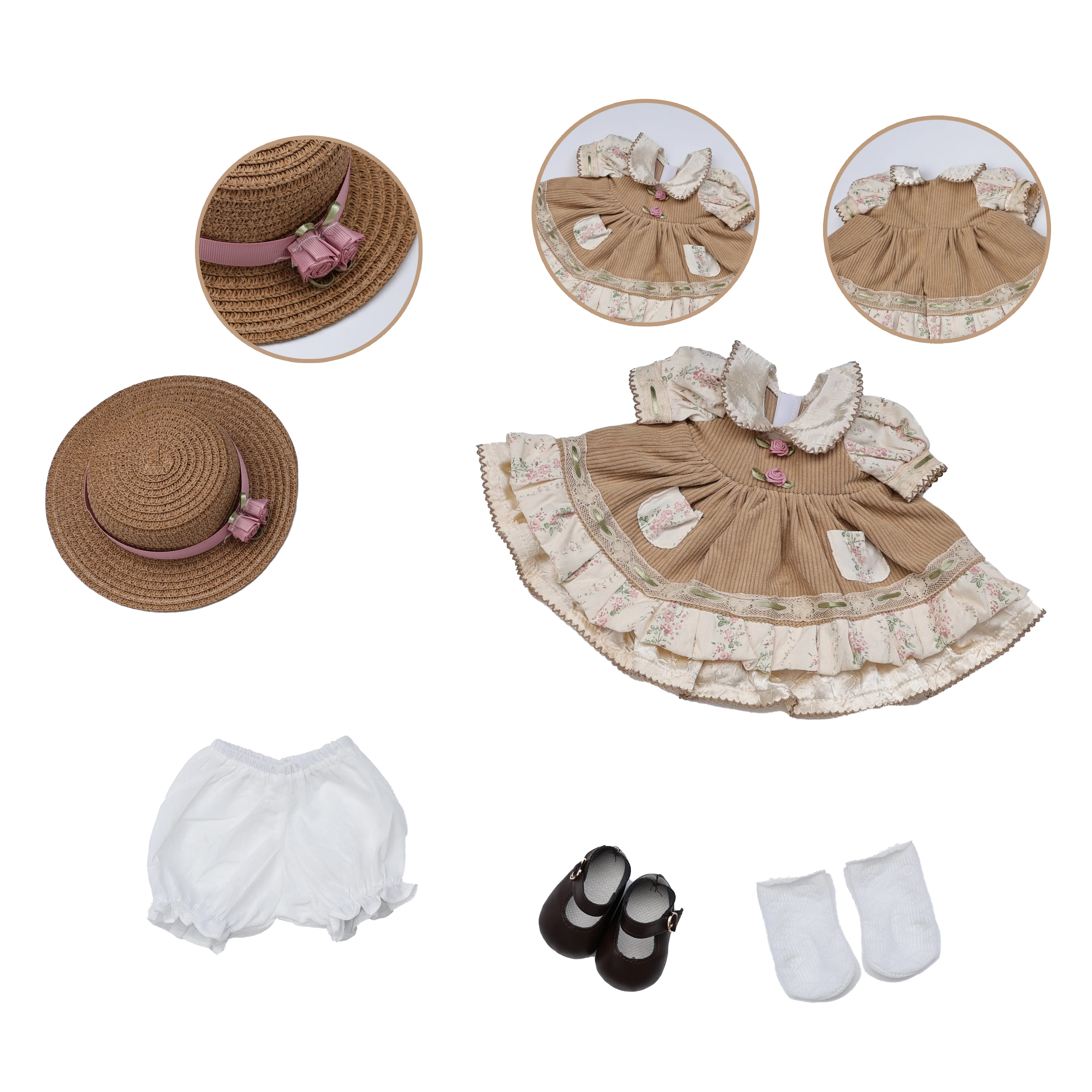 

7pcs Cloveray Rural Pastoral Style Doll Clothes Set Handmade Design Suitable 18-Inch Dolls Dressing Up Modern Style Accessories