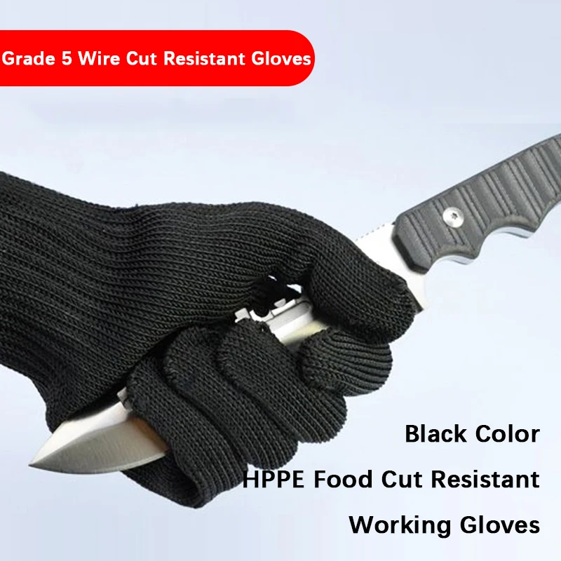 Work Gloves Grade 5 Cut Resistant Gloves Black Wire Cut Resistant Gloves Safety Kitchen Hands Protection  Working