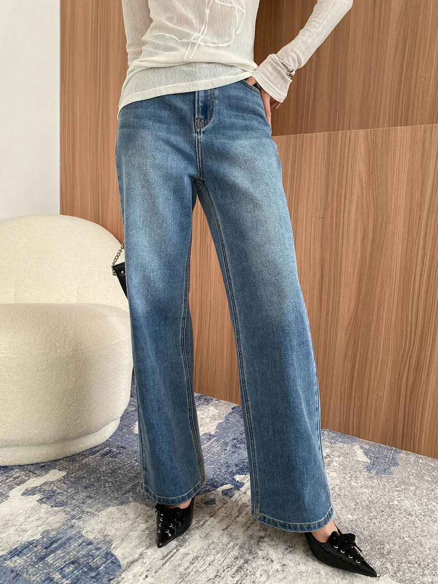 

Spring and Autumn Women's Casual Solid Color High Waist Straight leg Jeans