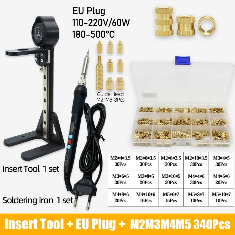 Heat Set Einsatz Presswerkzeug Elektrische Lötkolbenspitze M2 M3 M4 M5 M6 M8 Gewinde Messing Einsätze Mutter eingebettetes Kit für 3D-Druck