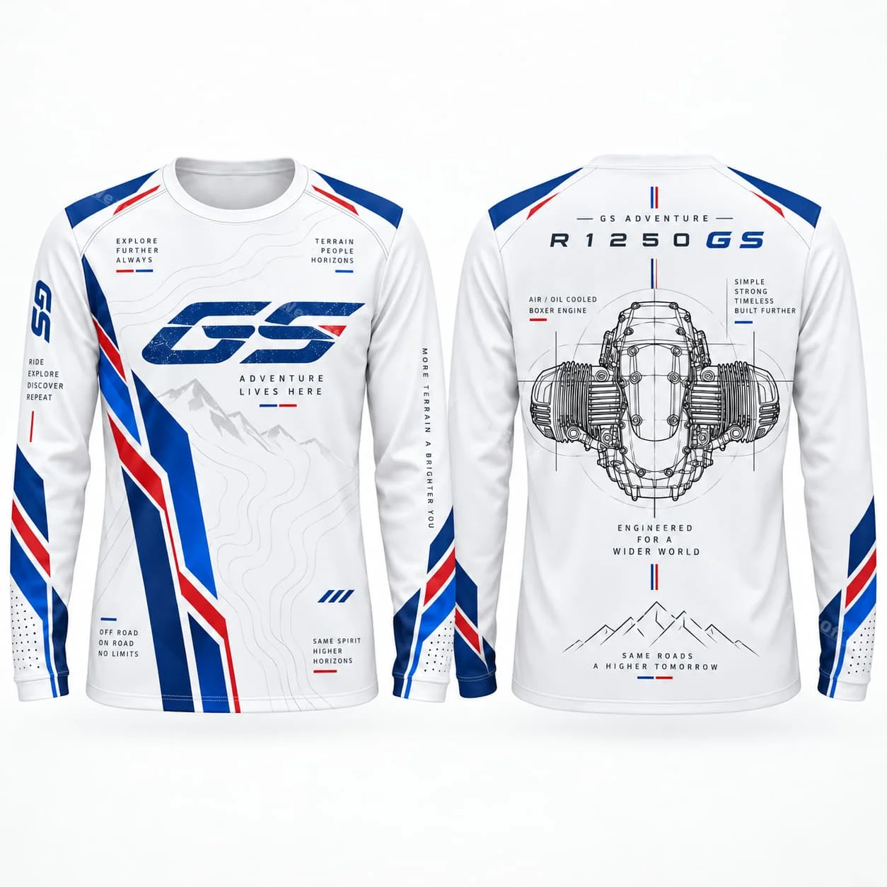 GS Adventure Men Tshirt R1250GS Long Sleeve Tshirt Motorcycle Graphic Jersey Blue Red Racing Style Off Road Riding Wear Unisex