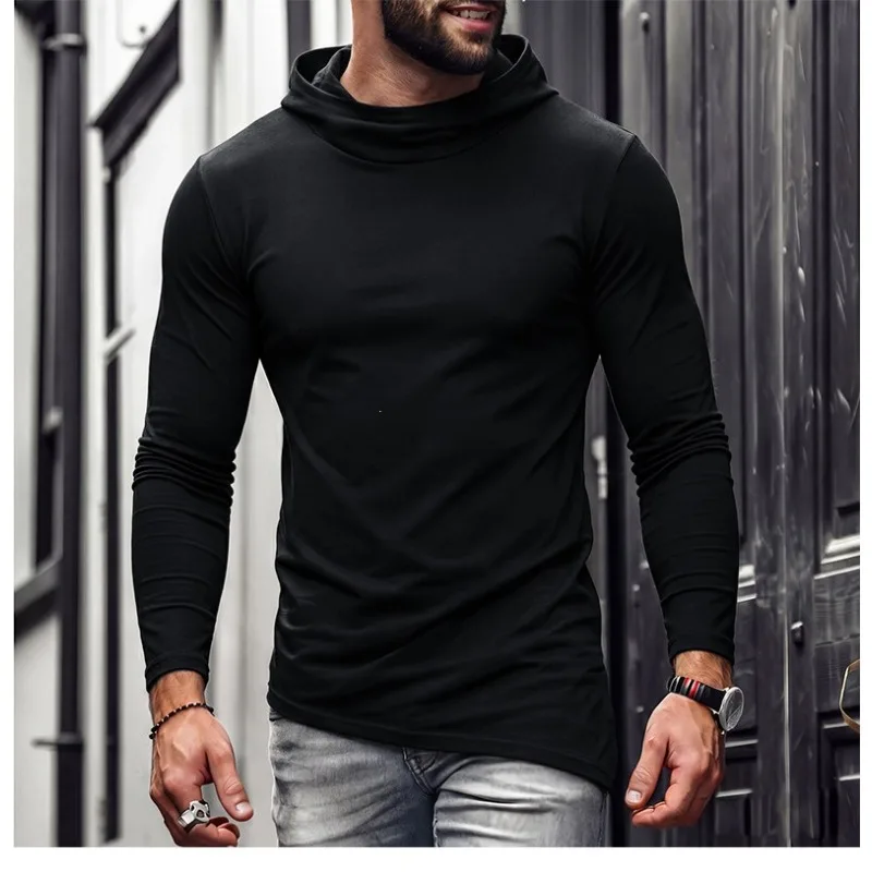 Men Solid Casual Hooded Long Sleeve T Shirt Soft Cotton Irregular Hem Daily Outdoor Top S 3XL view 3