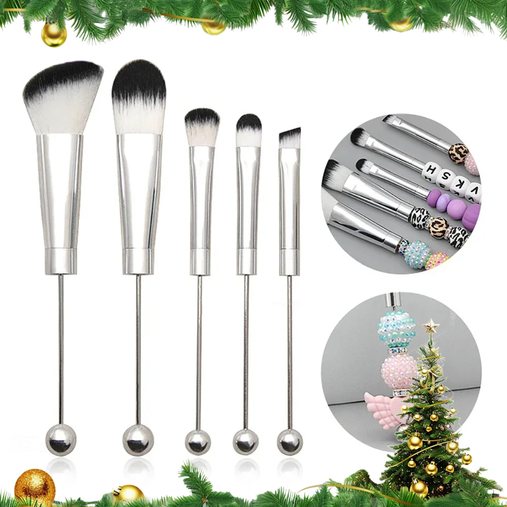 5pcs Beadable Makeup Brushes Unique Brushes Silicone Beads DIY Makeup Cosmetic Brushes Beaded Brushes Kit For DIY