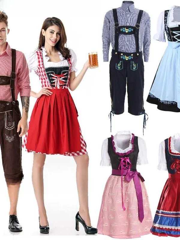 

Традиционные баварские парные наряды для мужчин и женщин, одежда для выступлений на пивном фестивале, этнические сценические костюмы из полиэстера