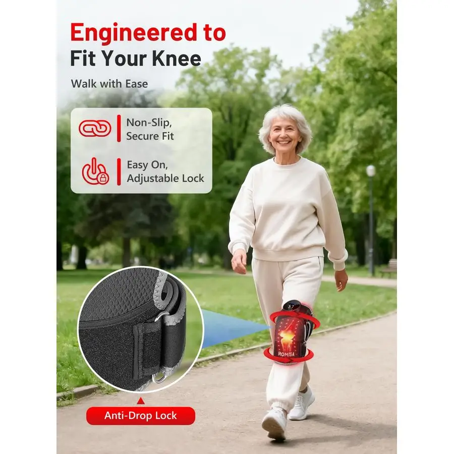 دعامة الركبة للعلاج بالضوء مع تدليك أمبير حراري، وحدة تحكم لاسلكية قابلة لإعادة الشحن، مؤقت تلقائي 20 دقيقة، 660 نانومتر أمبير 850 نانومتر بالقرب من الأشعة تحت الحمراء