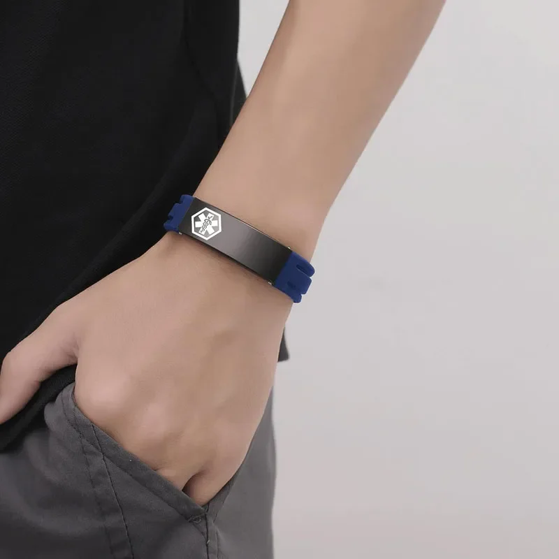 DIY Einstellbare Silikon Armbänder Freies Carving Männer Frauen Notfall Medizinische ID Alarm Sport Armreifen Mode Schmuck Zubehör – Detail 6