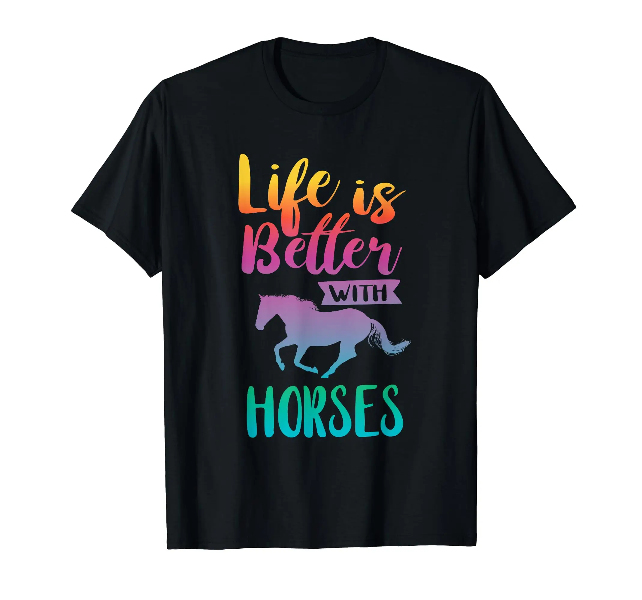 Cute Life Is Better With Horses Horseback Riding Classic Logo T Shirt and Stickers, Unisex Adult T Shirt Collection