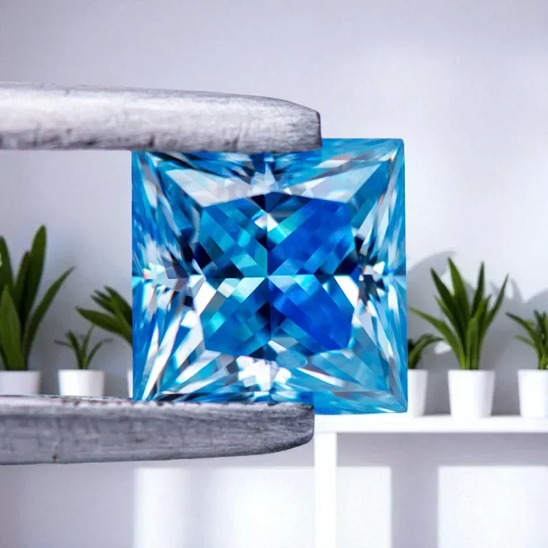

NEW Moissanite Stone Ice Blue Color Princess Cut Lab Grown Artificial Gemstone Jewelry Making Material With GRA Certificate