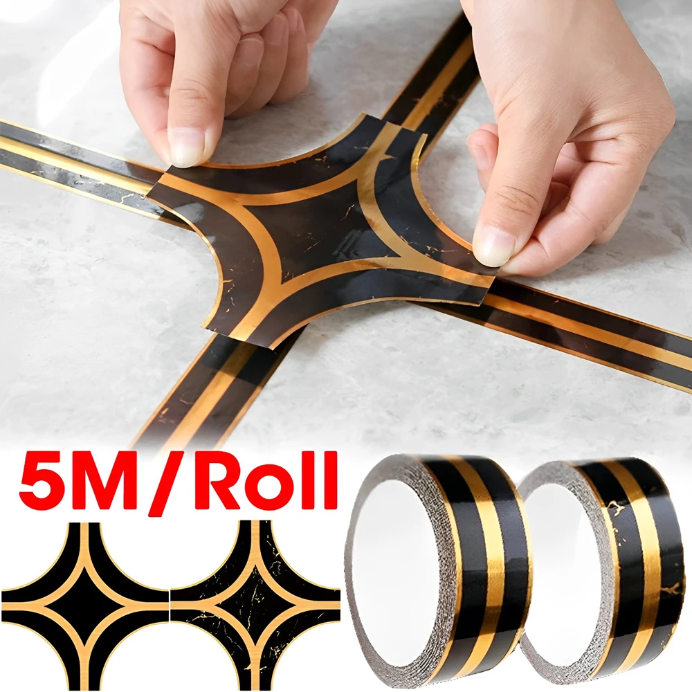 Adesivo autoadesivo para azulejo, 2.5x500cm, à prova d'água, tira de fita de vedação, preto, dourado, azulejo, beleza, costura, decoração de casa