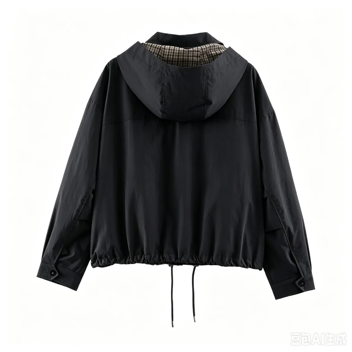 2026 Damen Stilvoller Mantel mit Karo-Futter, Herbstjacke mit abnehmbarer Kapuze, Revers, lockerer Passform, Reißverschluss, Kordelzug am Saum, lässige Streetwear-Oberbekleidung – Detail 6