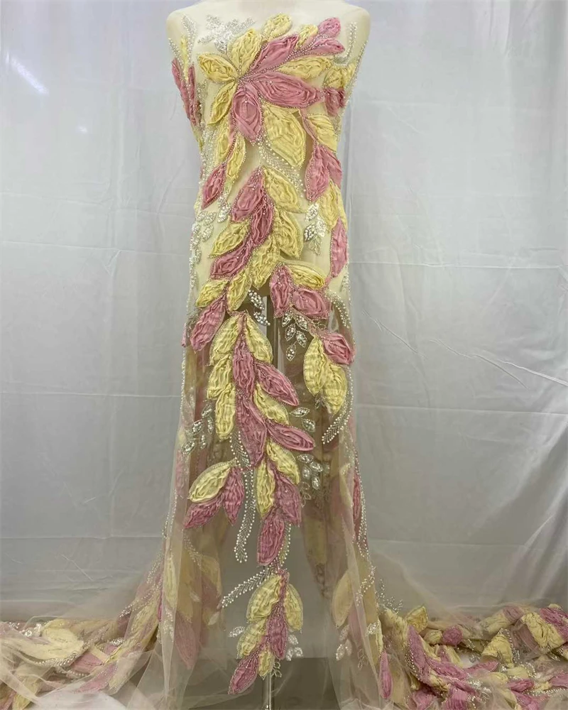 패션 우아한 프랑스어 3D 꽃 자수 메쉬 구슬 레이스 원단 웨딩 드레스에 대한 아프리카 나이지리아 스팽글 원단